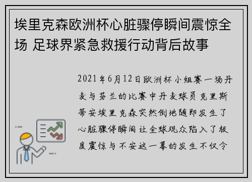 埃里克森欧洲杯心脏骤停瞬间震惊全场 足球界紧急救援行动背后故事